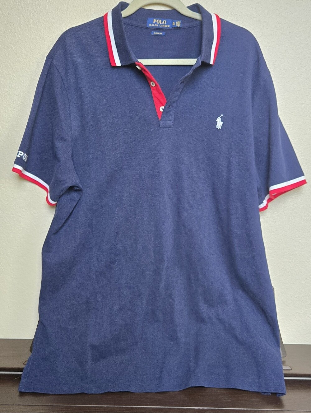 Polo Ralph Lauren Polo Shirt Blue Red White Cotton XL Preppy